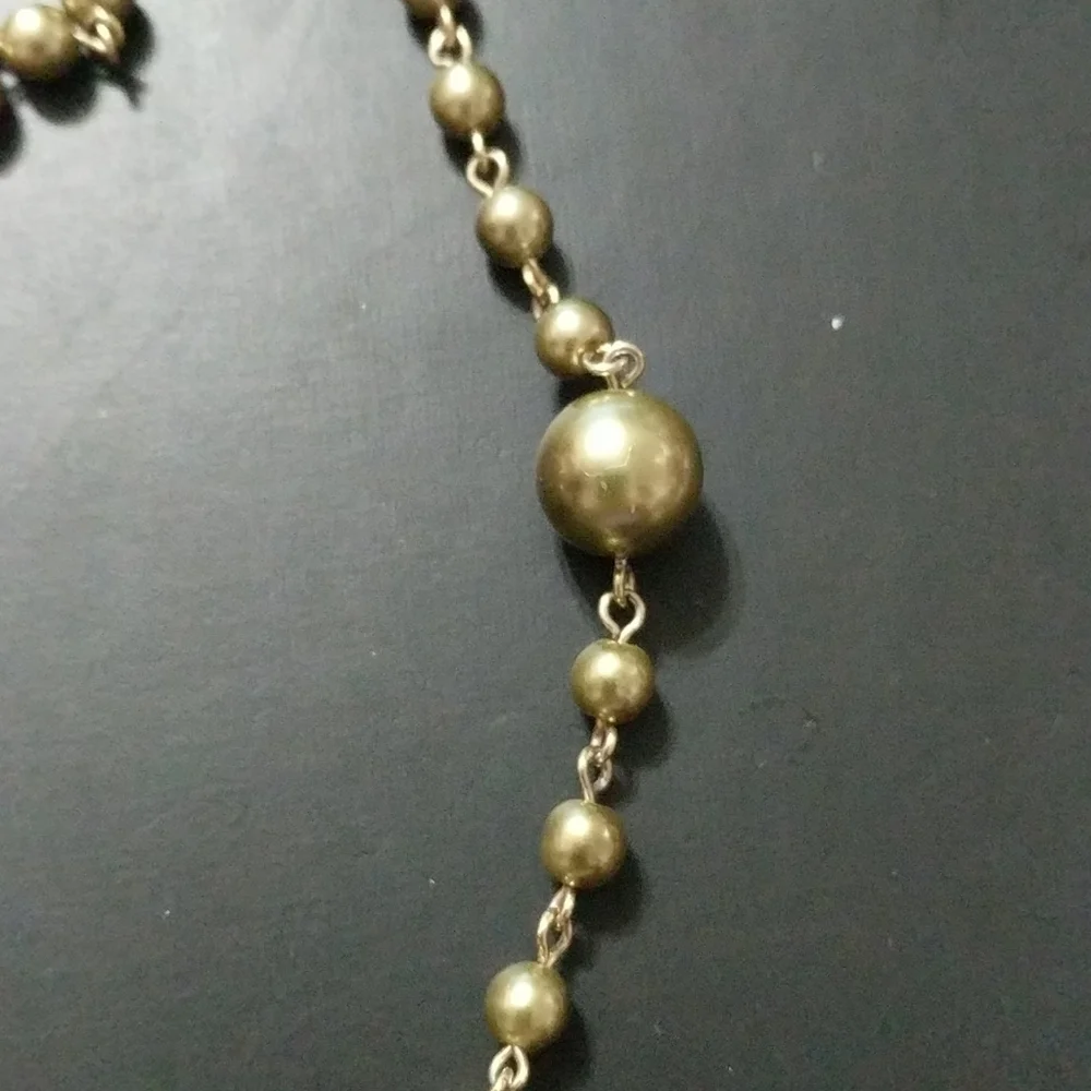 LC Lauren Conrad Olive Green Faux Pearl Long Statement Necklace